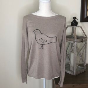 LOFT taupe bird sweater size XS